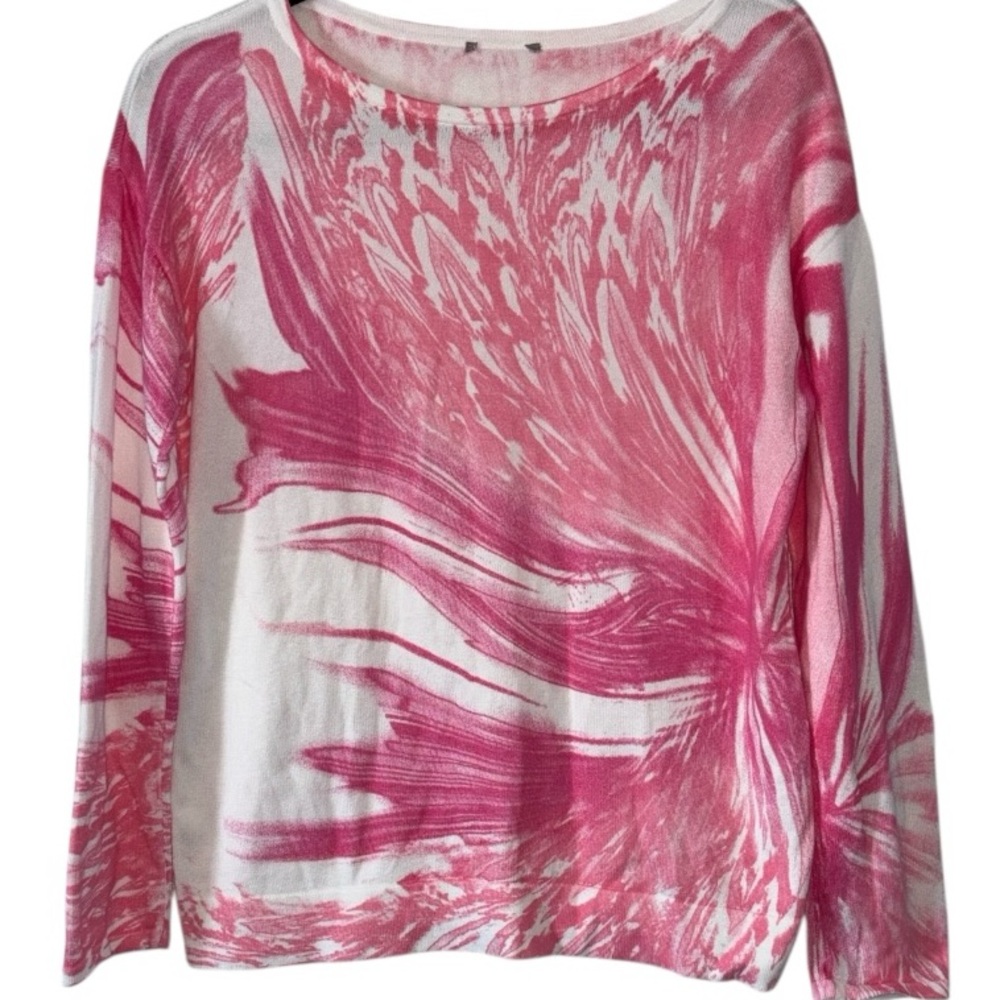 Chico's Vibrant Pink/White Long Sleeve Top, P2P:19”, L:23.5”, NWOT, Sz 0